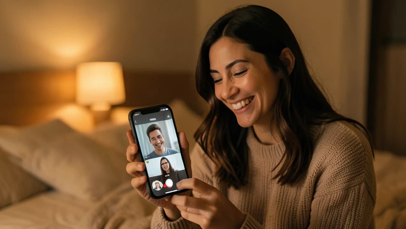 Couple connecting over video call