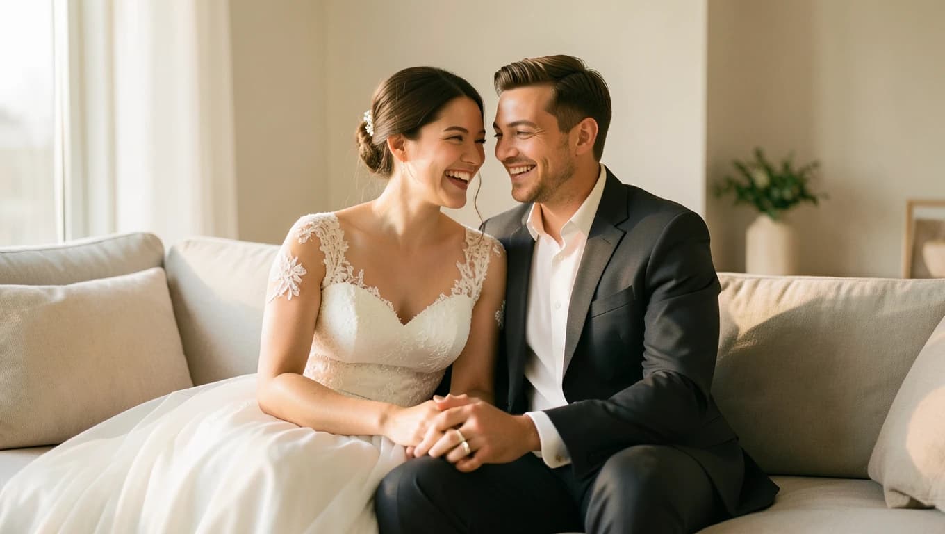 Newlywed couple sharing a moment together