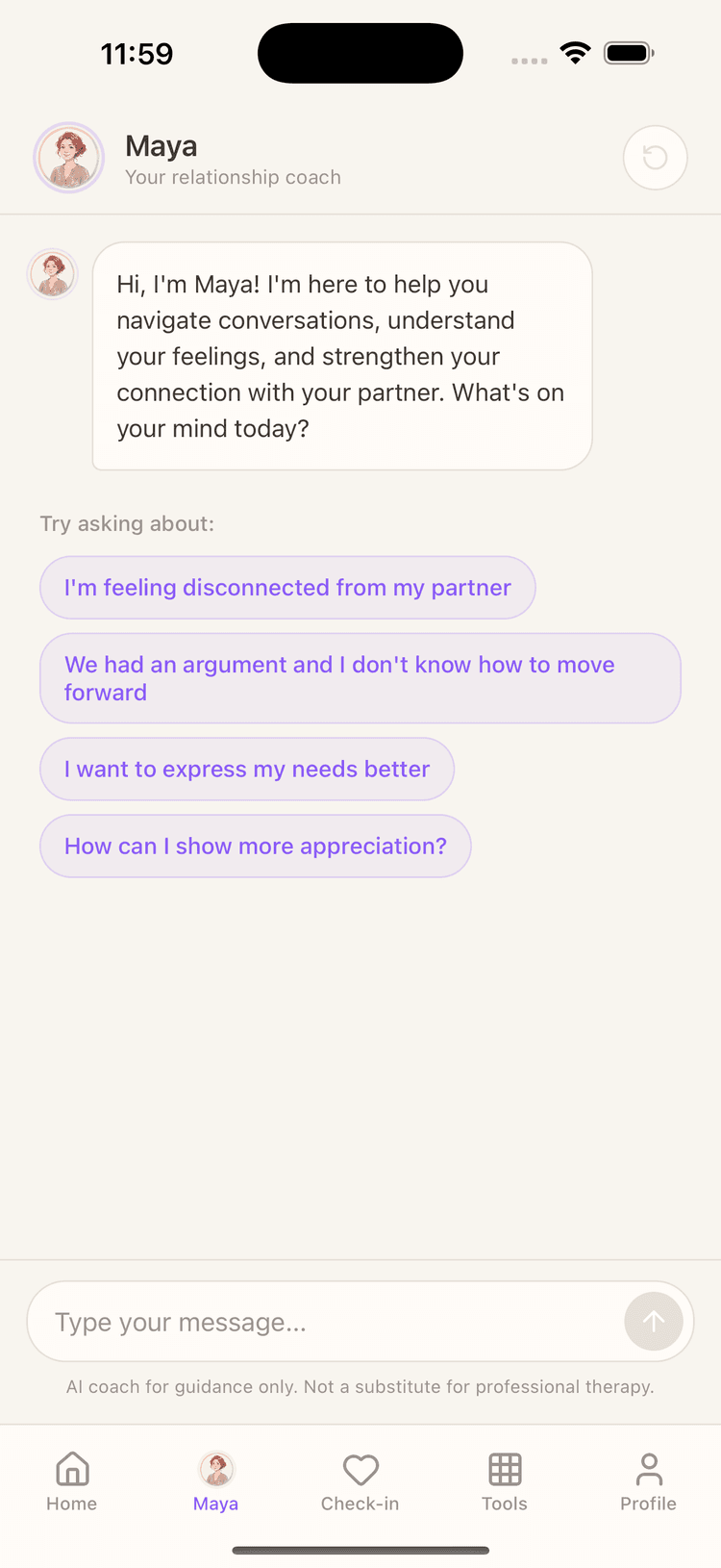 Maya AI relationship coach conversation